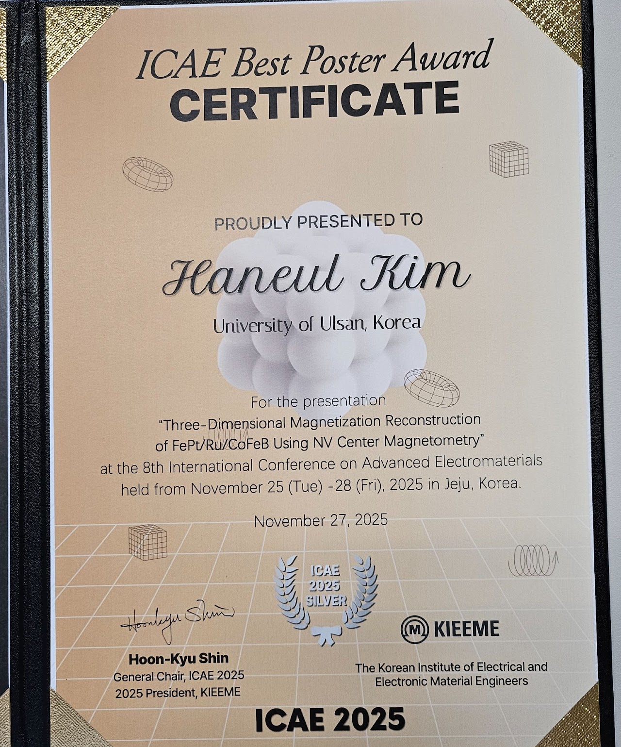 ICAE 2025 Best Poster Award for Haneul Kim