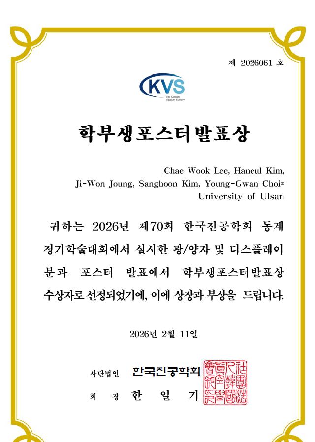 Undergraduate Poster Award at the Korean Vacuum Society Winter Meeting